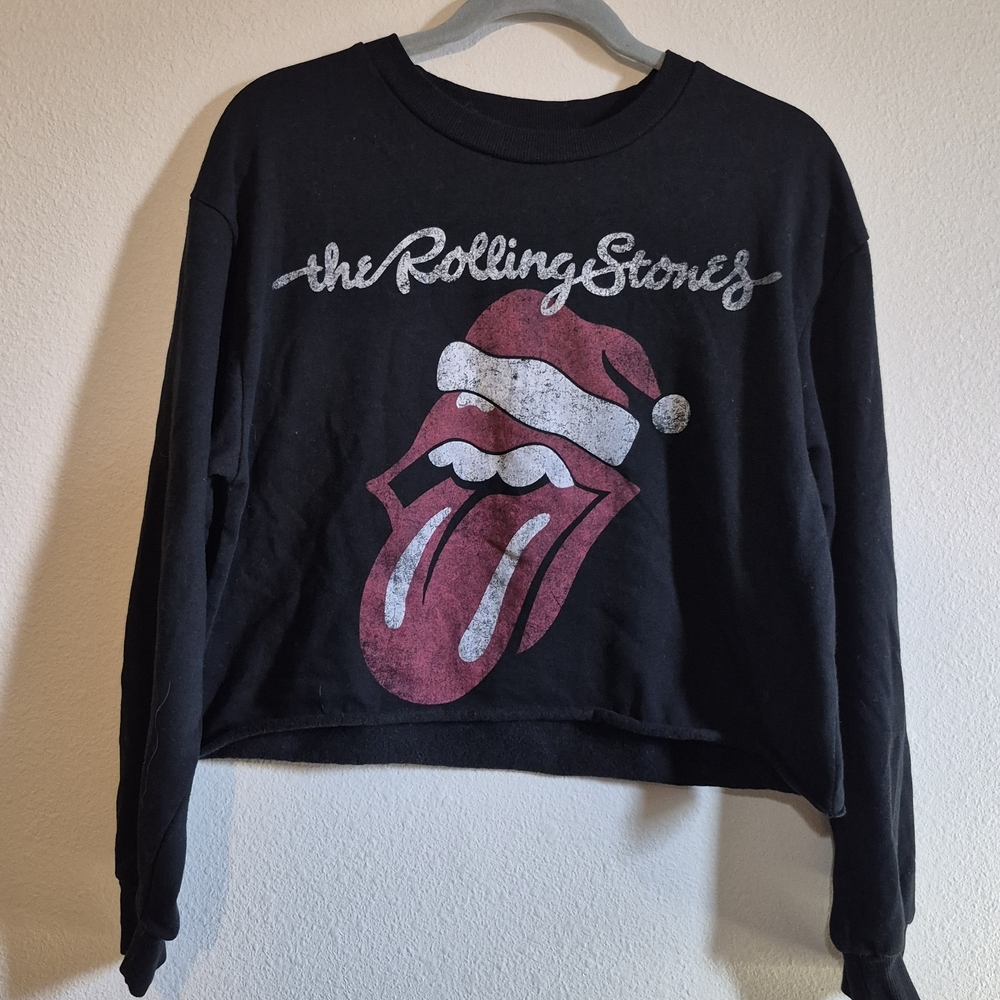 The Rolling Stones Black and Red Cropped Sweater